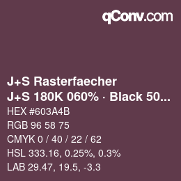 Farbcode: J+S Rasterfaecher - J+S 180K 060% · Black 50% | qconv.com