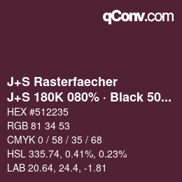 Farbcode: J+S Rasterfaecher - J+S 180K 080% · Black 50% | qconv.com
