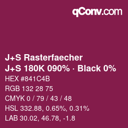 Code couleur: J+S Rasterfaecher - J+S 180K 090% · Black 0% | qconv.com