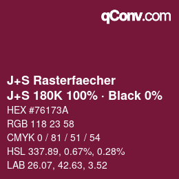 Farbcode: J+S Rasterfaecher - J+S 180K 100% · Black 0% | qconv.com