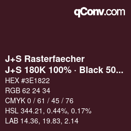 カラーコード: J+S Rasterfaecher - J+S 180K 100% · Black 50% | qconv.com