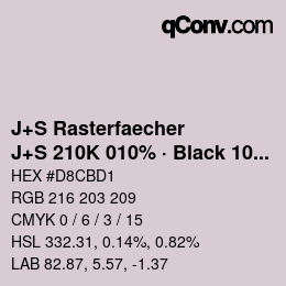 カラーコード: J+S Rasterfaecher - J+S 210K 010% · Black 10% | qconv.com