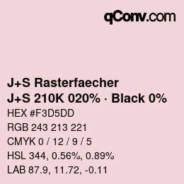 Farbcode: J+S Rasterfaecher - J+S 210K 020% · Black 0% | qconv.com