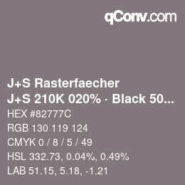 Farbcode: J+S Rasterfaecher - J+S 210K 020% · Black 50% | qconv.com