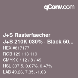 カラーコード: J+S Rasterfaecher - J+S 210K 030% · Black 50% | qconv.com