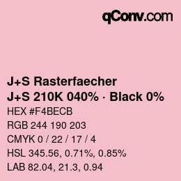 Code couleur: J+S Rasterfaecher - J+S 210K 040% · Black 0% | qconv.com