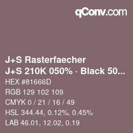 カラーコード: J+S Rasterfaecher - J+S 210K 050% · Black 50% | qconv.com