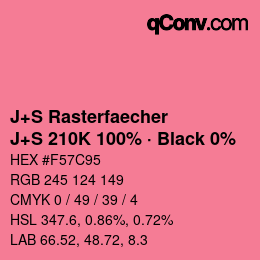 カラーコード: J+S Rasterfaecher - J+S 210K 100% · Black 0% | qconv.com