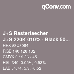 Farbcode: J+S Rasterfaecher - J+S 220K 010% · Black 50% | qconv.com