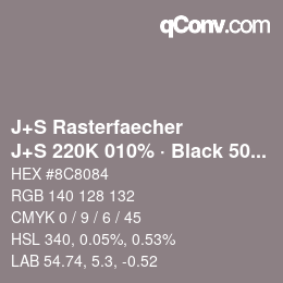 Color code: J+S Rasterfaecher - J+S 220K 010% · Black 50% | qconv.com