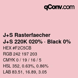 カラーコード: J+S Rasterfaecher - J+S 220K 020% · Black 0% | qconv.com