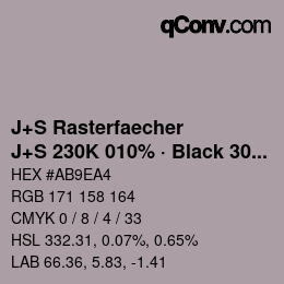 カラーコード: J+S Rasterfaecher - J+S 230K 010% · Black 30% | qconv.com