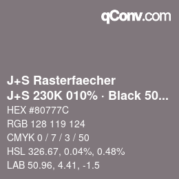 Farbcode: J+S Rasterfaecher - J+S 230K 010% · Black 50% | qconv.com