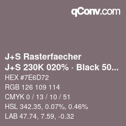 Farbcode: J+S Rasterfaecher - J+S 230K 020% · Black 50% | qconv.com