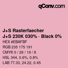 カラーコード: J+S Rasterfaecher - J+S 230K 030% · Black 0% | qconv.com