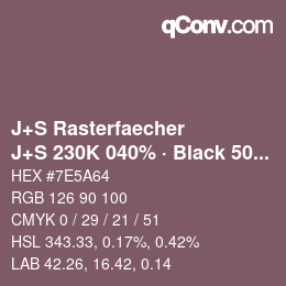 カラーコード: J+S Rasterfaecher - J+S 230K 040% · Black 50% | qconv.com