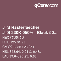 カラーコード: J+S Rasterfaecher - J+S 230K 050% · Black 50% | qconv.com