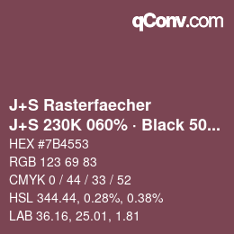 Farbcode: J+S Rasterfaecher - J+S 230K 060% · Black 50% | qconv.com