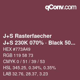 Code couleur: J+S Rasterfaecher - J+S 230K 070% · Black 50% | qconv.com