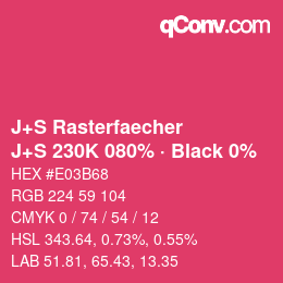 Farbcode: J+S Rasterfaecher - J+S 230K 080% · Black 0% | qconv.com