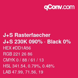Farbcode: J+S Rasterfaecher - J+S 230K 090% · Black 0% | qconv.com