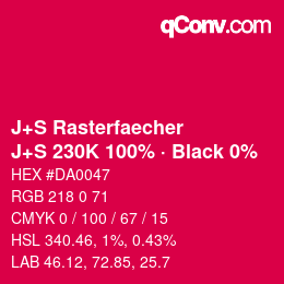 Farbcode: J+S Rasterfaecher - J+S 230K 100% · Black 0% | qconv.com