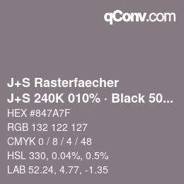 Farbcode: J+S Rasterfaecher - J+S 240K 010% · Black 50% | qconv.com