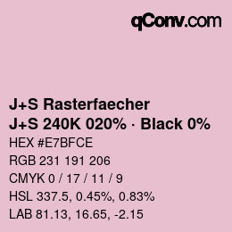 Farbcode: J+S Rasterfaecher - J+S 240K 020% · Black 0% | qconv.com