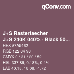 Farbcode: J+S Rasterfaecher - J+S 240K 040% · Black 50% | qconv.com