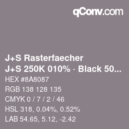 Farbcode: J+S Rasterfaecher - J+S 250K 010% · Black 50% | qconv.com