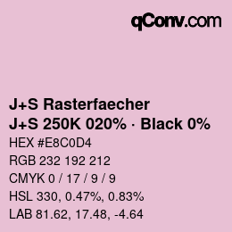 Farbcode: J+S Rasterfaecher - J+S 250K 020% · Black 0% | qconv.com