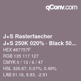 Code couleur: J+S Rasterfaecher - J+S 250K 020% · Black 50% | qconv.com