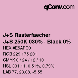 Farbcode: J+S Rasterfaecher - J+S 250K 030% · Black 0% | qconv.com