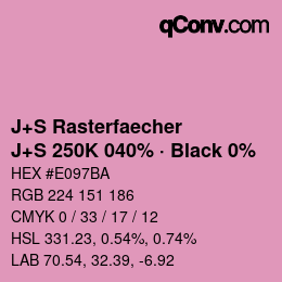 Farbcode: J+S Rasterfaecher - J+S 250K 040% · Black 0% | qconv.com
