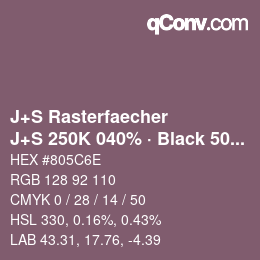 Farbcode: J+S Rasterfaecher - J+S 250K 040% · Black 50% | qconv.com