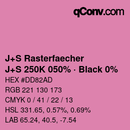 Farbcode: J+S Rasterfaecher - J+S 250K 050% · Black 0% | qconv.com