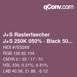 カラーコード: J+S Rasterfaecher - J+S 250K 050% · Black 50% | qconv.com