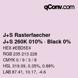 カラーコード: J+S Rasterfaecher - J+S 260K 010% · Black 0% | qconv.com