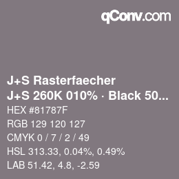 カラーコード: J+S Rasterfaecher - J+S 260K 010% · Black 50% | qconv.com