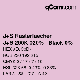 Code couleur: J+S Rasterfaecher - J+S 260K 020% · Black 0% | qconv.com