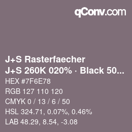 Farbcode: J+S Rasterfaecher - J+S 260K 020% · Black 50% | qconv.com