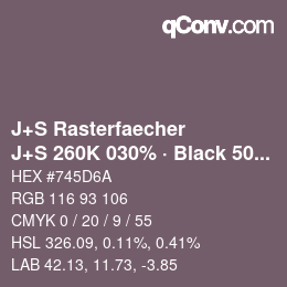 Farbcode: J+S Rasterfaecher - J+S 260K 030% · Black 50% | qconv.com