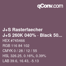 カラーコード: J+S Rasterfaecher - J+S 260K 040% · Black 50% | qconv.com