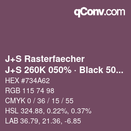 カラーコード: J+S Rasterfaecher - J+S 260K 050% · Black 50% | qconv.com