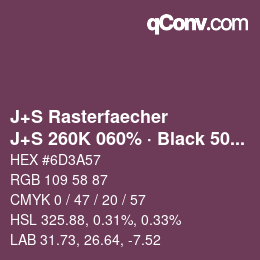 Farbcode: J+S Rasterfaecher - J+S 260K 060% · Black 50% | qconv.com