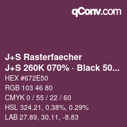 Code couleur: J+S Rasterfaecher - J+S 260K 070% · Black 50% | qconv.com
