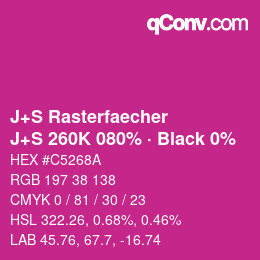 カラーコード: J+S Rasterfaecher - J+S 260K 080% · Black 0% | qconv.com