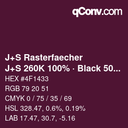 カラーコード: J+S Rasterfaecher - J+S 260K 100% · Black 50% | qconv.com