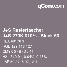 Farbcode: J+S Rasterfaecher - J+S 270K 010% · Black 50% | qconv.com