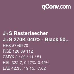Farbcode: J+S Rasterfaecher - J+S 270K 040% · Black 50% | qconv.com